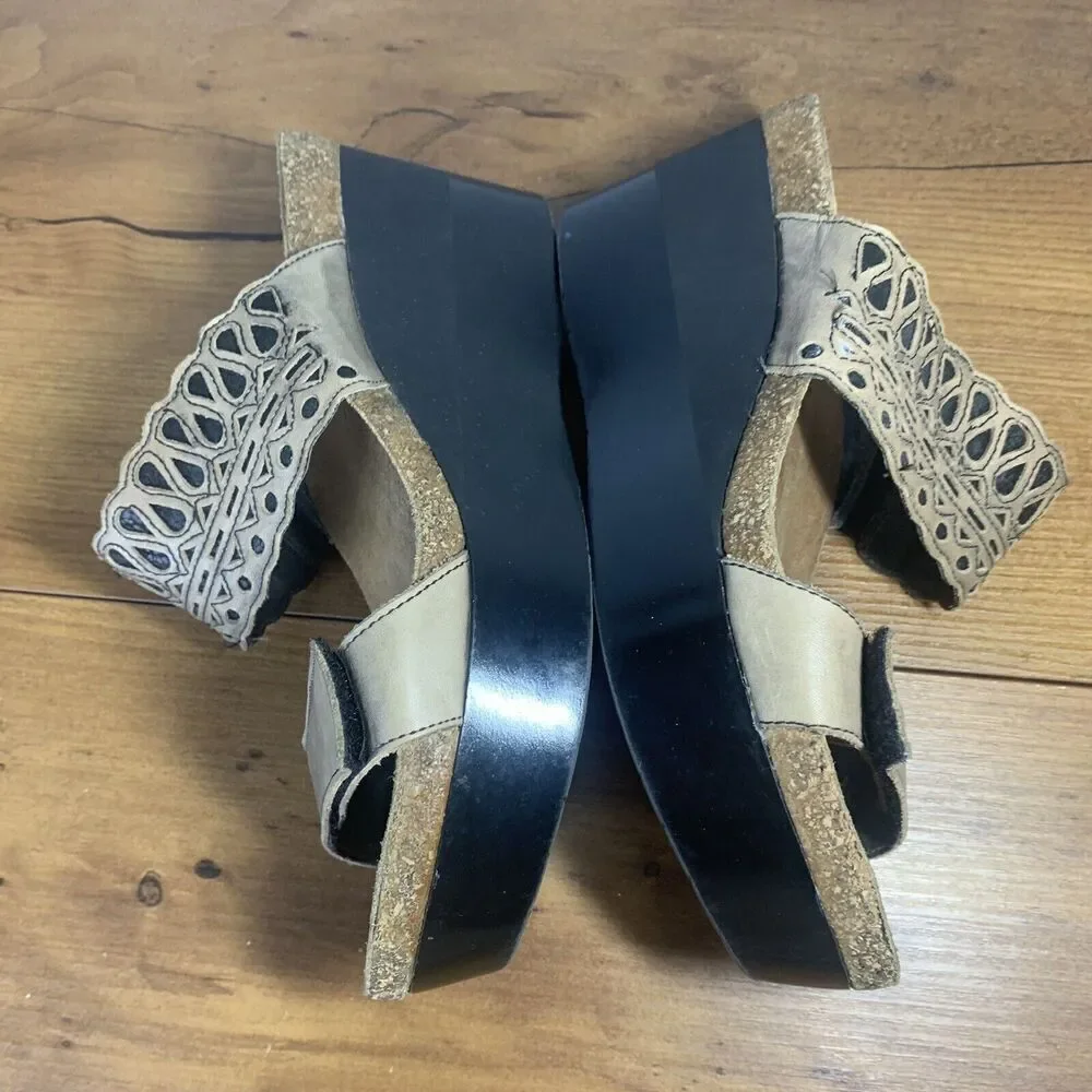 NAOT Tan Leather Slip On Wedge Sandals Size 38 / 8